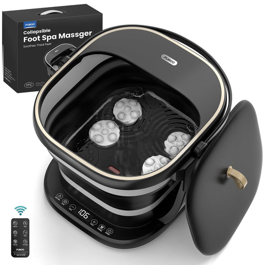 Puboo Collapsible Foot Spa Bath with Heat, Remote & Timer, 16 Massage Balls, Support Rods – Heated Pedicure Soaking Tub for Stress Relief, Great Gift for Family and Friends
