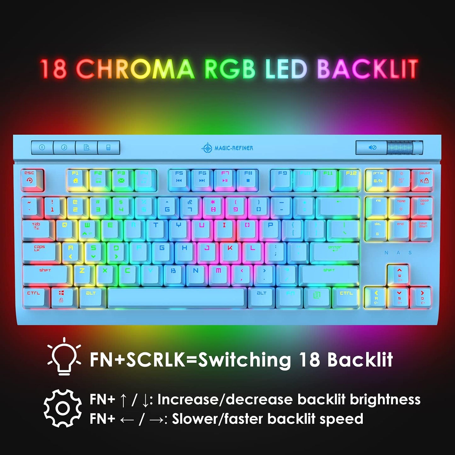 ZIYOU LANG Mechanical Gaming Keyboard, 87 Keys Chroma RGB LED Backlit, Blue Switch, USB-C, PC/Mac Compatible