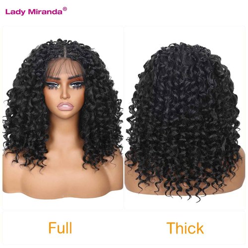 Lady Miranda Double Full Lace Braided Wigs for Black Women 12 Inch Curly Wigs Lightweight Knotless GoGo Curl Wig Synthetic Braided Wigs with Natural Bouncy Curl (Natural Black,12 Inch)