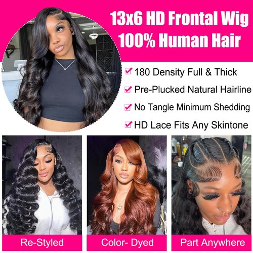 Worldnewhair 13X6 Lace Front Wigs Body Wave Human Hair 24 Inch - 200% Density Glueless Wigs Human Hair 13x6 Lace Frontal Wigs For Black Women