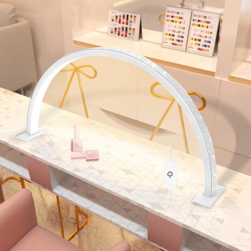YINGJEE Half Moon Light Nail Lamp for Desk, Lash Light Led Nail Tech Lamp with Adjustable Brightness, Desk Lamp for Lash Eyelash Extension, Tattoo, Skincare, Eyebrows