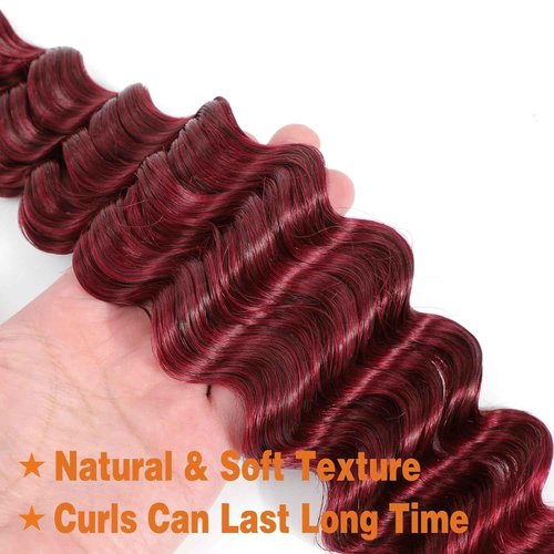 Ubinica Color Burgundy Deep Wave Human Braiding Hair for Boho Braids 2 Bundles Total 100g 24 Inch Deep Wave Bulk Braiding Hair for Boho Braids