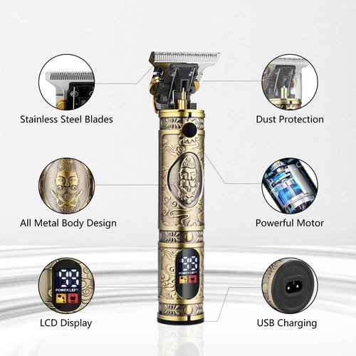 Soonsell Men's Professional Hair Clippers & Trimmer Set with T-Blade, Nose Trimmer, Foil Shaver and LCD Display Display(Bronze