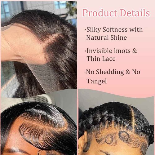 annione 30 Inch 13x6 Lace Front Wigs Human Hair 200% Density Real Human Hair Wig Body Wave HD Lace Frontal Wigs Pre Plucked Transparent Lace Natural Black for Women