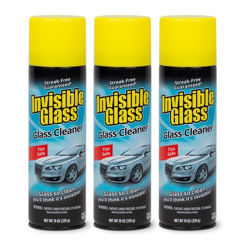 Invisible Glass 91164-3PK Premium Aerosol Glass and Window Cleaner for Auto and Home Cleans Glass, Windows, Windshields, and More, Streak-Free, Ammonia-Free, Tint-Safe, 19 oz (Pack of 3)