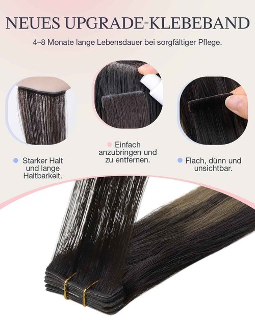 DOORES Invisible Tape in Hair Extensions Human Hair Invisi Edge, Dark Brown to Chestnut Brown 10 Injection Tape-ins with 10 Injection Tape-ins 50g 18 Inch, Human Tape in Extensions