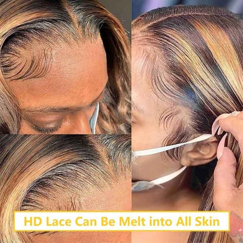 BEANATASHA Highlight Ombre Lace Front Wig, Pre Plucked, 13x4 HD Transparent Lace, 26 Inch, 180% Density Body Wave, 4/27 Colored, Glueless Wig, for Women