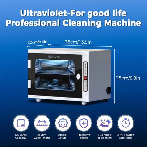 Nail Tool Cleaning Machine 12L High Capacity Dry Heat Cabinet for Home Salon Manicure Tool Cleaner Cabinet