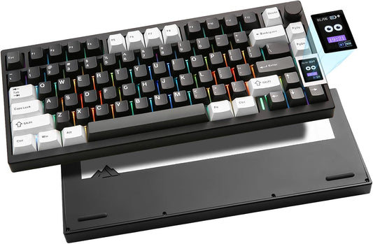 YUNZII AL80 Wireless Mechanical Keyboard,Full Aluminum CNC, Smart LCD Display,Hot Swappable Gasket Mount 75% Layout with Knob,BT/2.4G/USB-C,QMK/VIA Support for Win/Mac (Silver, Gateron Zero Switch)