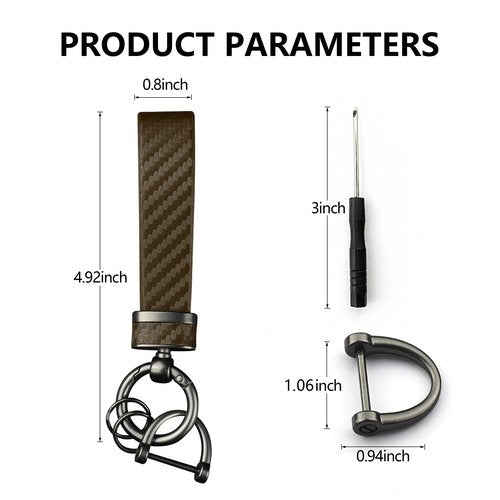 Turcee Carbon Fiber Car Keychain,Automotive Interior Accessories Keychains Leather Car Key Fob,Car Accessories Key Ring&Anti-Lost D-Ring(Brown)
