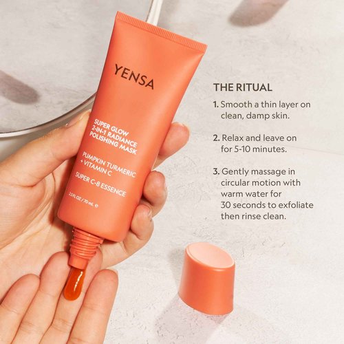 YENSA Super Glow Radiance Polishing Mask - 2-in-1 Face Exfoliator & Hydrating Mask with Pumpkin, Turmeric & Papaya - Hydrating, Radiance-Boosting & Soothing Exfoliant (2.5 Fl oz)