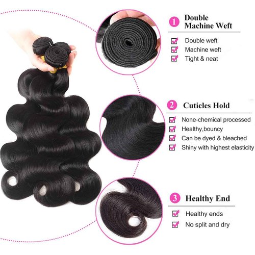 Human Hair Bundles Body Wave 3 Bundles 12 14 16 Inch Human Hair for Black Women100% Unprocessed Brazilian Virgin Hair Deals Quick Weave Hair Natural Color