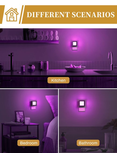 DORESshop Purple Night Light [2 Pack], Night Lights Plug Into Wall, Night Light Dusk to Dawn Sensor, LED NightLight Adjustable Brightness, Bedroom, Bathroom, Hallway, Stairs, Halloween, Party