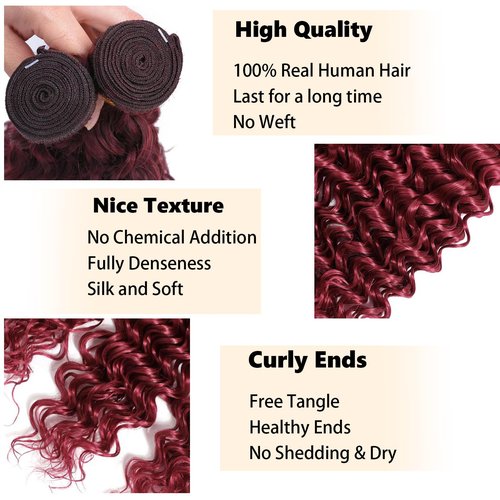 Fabimiya Bundles Human Hair Deep Wave Burgundy 99J Human Hair Bundles Unprocessed Brazilian Virgin Hair Bundles Burgundy 99J Human Hair Bundles Quick Weave Hair Extension