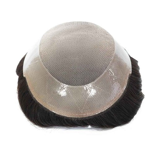 Tresshairca Men's Real Human Hair Toupee Natural Hairline Hair Replacement System for Men Breathable Fine Mono Base with Poly Perimeter Lace Front Edge Durable & Realistic Wig for Daily Wear (5"x7")