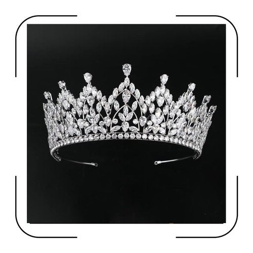 Luxury Large Bridal Tiaras for Wedding 5A Level Cubic Zirconia Sweet 16 Quinceanera CZ Pageant Princess Queen Crowns Bride Headpiece Hair Accessories HB076 (Silver)