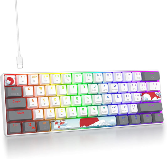 60 Percent Gaming Keyboard Mechanical with Linear Red Switch, 65% Wired Ultra-Compact Mini Keyboard Rainbow with PBT Keycaps for Ps4/Ps5/Xbox(68 Green)