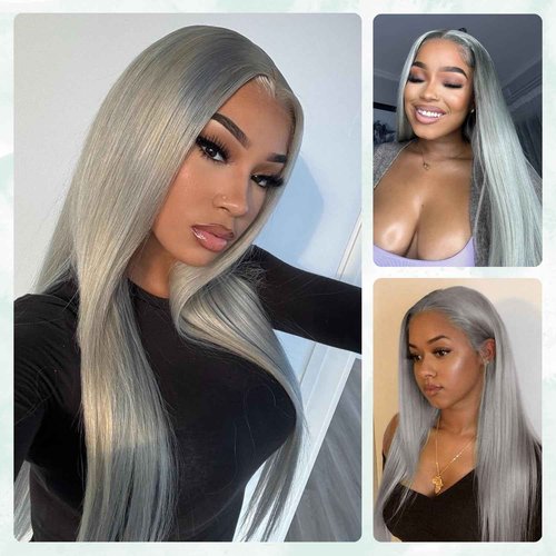 Anmetan Grey Color Straight Bundles Human Hair, Short 12A 100% Unprocessed Virgin Remy Bundles Lavender Silver Gray Human Hair Soft and Thick Sew In Quick Weave 10 12 14 Inch for Women
