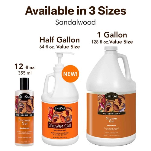ShiKai Daily Moisturizing Shower Gel (Sandalwood, 1 Gallon) | with Hydrating Aloe Vera & Oatmeal | Scented Body Wash for Dry Skin Relief