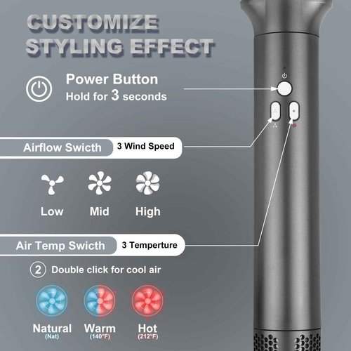 Air Styler Hair Dryer Brush - 5 in 1 Hair Styler Auto Wrap Hot Air Curler Ionic Blow Dryer Brush, 38m/s Airflow High Speed Fast Drying Styling Blowout Blow Dryer Multi-Styler for Curly/Straight Hair