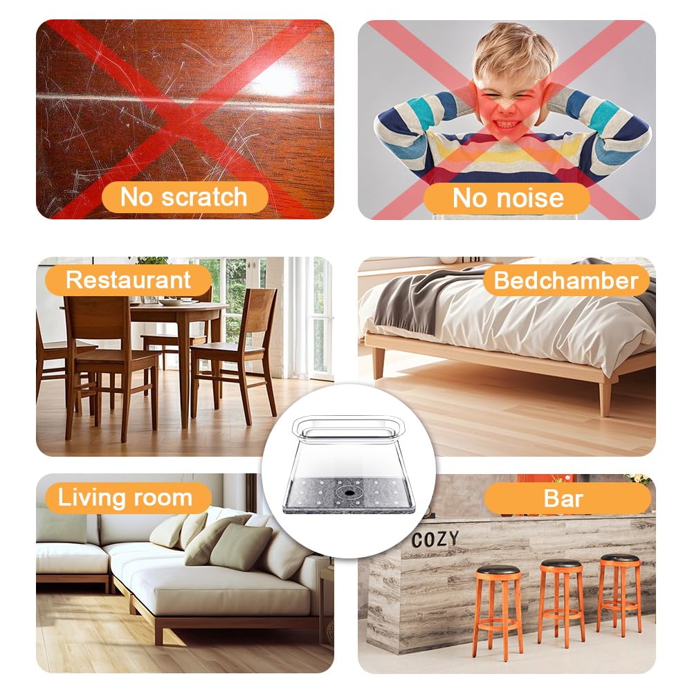 32 Pcs Rectangle Chair Leg Floor Protectors for Hardwood - Silicone Felt Furniture Pads, Scratch/Noise Reducing Covers, Large (Fit Perimeter 5" to 5-7/8")