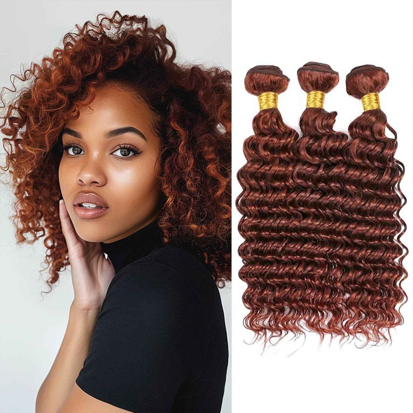 Giginger Bundles Human Hair 22 24 26 Inch Reddish Brown Deep Wave Bundles Color 33 Human Hair Deep Wave Unprocessed Quick Weave Soft Sewn In Hair Extensions for Black Women