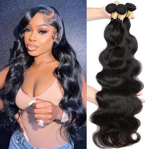Body Wave Bundles Human Hair 18 20 22 Inch, 12A Brazilian Virgin Body Wave Human Hair Bundles,100% Unprocessed Natural Black Color Weave Deals Full and Thick Hair Extensions
