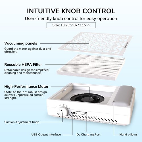 Lavinda Nail Dust Collector, Efficient Nail Dust Vacuum with Washable Filter, Ideal for Acrylic Nail Art, Polishing, Manicure & Pedicure in Salons and Home Use