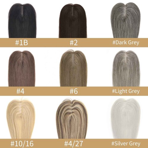 Uaismewow Hair Toppers for Women Real Human Hair 14inch Silver Grey Hair Toppers for Women with Thinning Silver Grey 4 Clips in Hair Pieces Breathable Silk Base with Babyhair for Summer
