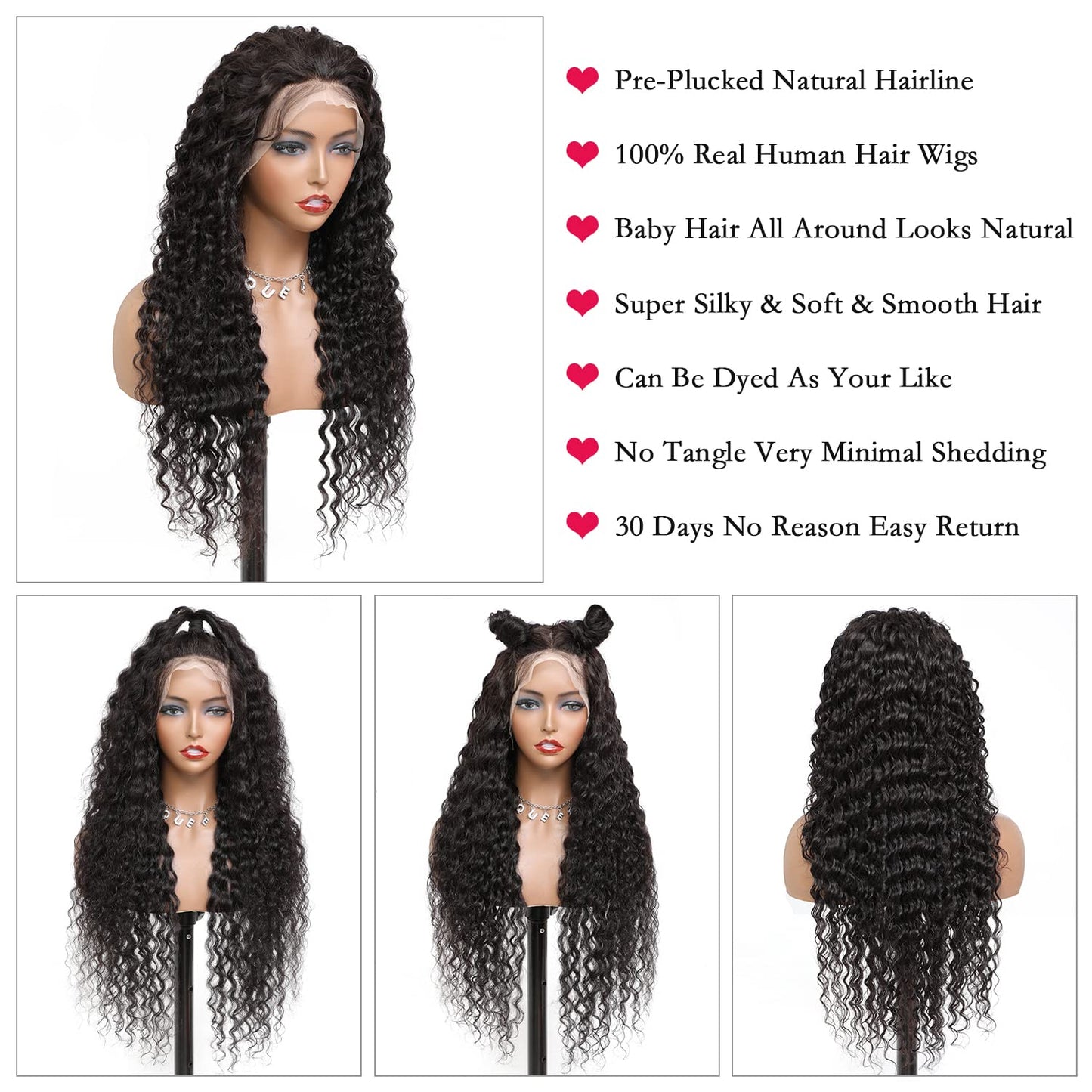 13x4 Deep Wave Lace Front Wigs Human Hair Pre Plucked Lace Frontal Deep Wave Lace Frontal Wigs for Black Women 180 Density Glueless Brazilian Front Lace Wigs (22inch)