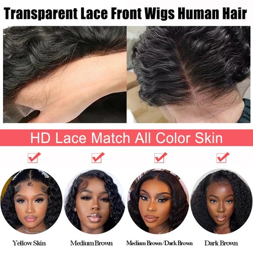 Meet Naive Deep Wave Lace Front Wigs Human Hair 200% Density 13x4 HD Curly Lace Frontal Glueless Wigs for Women Pre Plucked Deep Wave Natural Color (24 Inch)