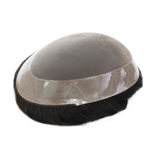 Tresshairca Men's Real Human Hair Toupee Natural Hairline Hair Replacement System for Men Breathable Fine Mono Base with Poly Perimeter Lace Front Edge Durable & Realistic Wig for Daily Wear (5"x7")