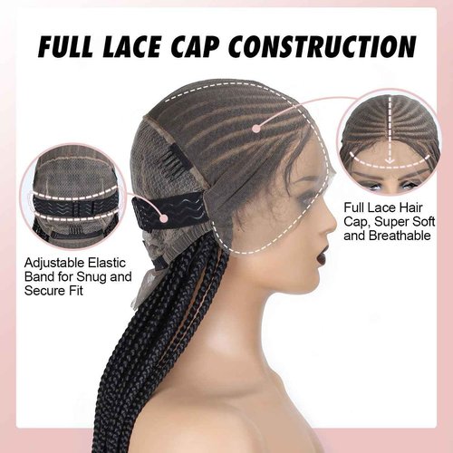 POUWENEY 36 inch Knotless Cornrow Braided Wigs for Women Single lace Corn Box Braid Wig With Baby Hair