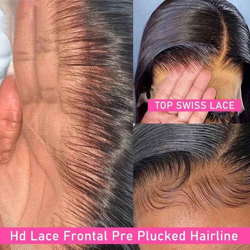 10A Brazilian Straight Human Hair Bundles with Frontal Closure 18 20 22+16 Inch Straight Bundle Human Hair with Closure 100% Unprocessed Virgin Hair Weave 3 Bundles with 13x4 HD Lace Frontal