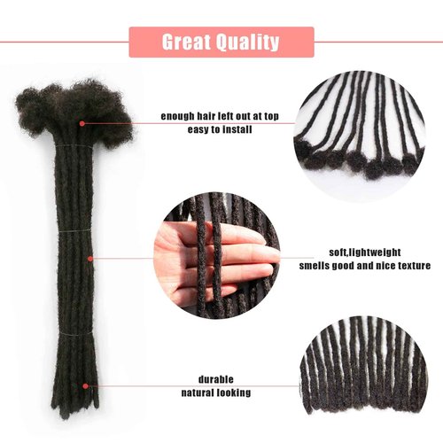 IXIMII 14 inch Human Hair Dreadlock Extensions 20 Strands 0.4cm Full Handmade Permanent Dreads Soft Natural Black Loc Extensions with Needle and Comb,Can Be Dyed Bleached Curled