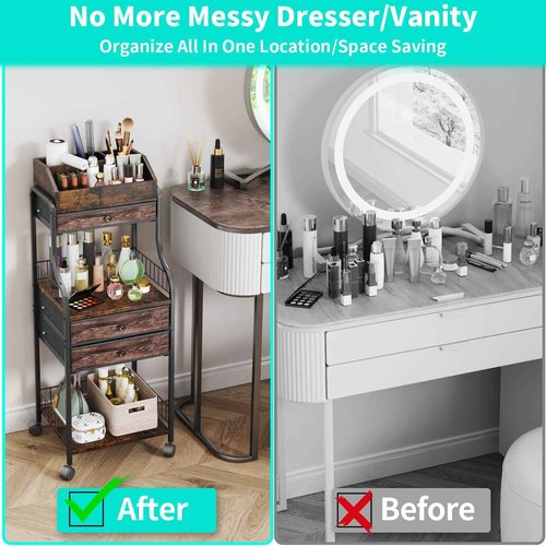 HapiRm Floor Makeup Organizer Storage - Vanity Skincare Make Up Organizers and Storage with Drawers, Cosmetics Display Cases Holder for Skin Care Nail Polish Perfume Makeup Brush