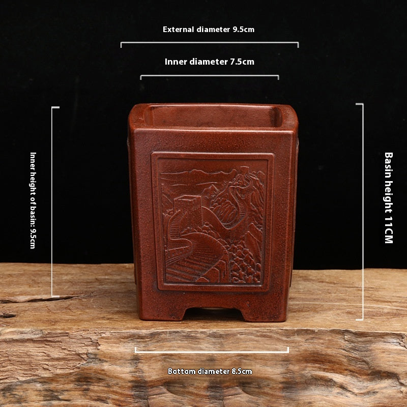 Purple Sand Flowerpot with Square Stick Design for Desktop Garden Home Decor