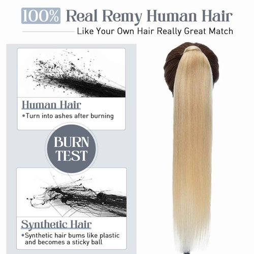 Rich Choices Ponytail Extension 100% Real Human Hair Wrap Around Remy Ponytail Extension for Women Clip In Long Pony tail Extensions Straight 22 Inch #18P613 Ash Blonde Highlighted Bleach Blonde