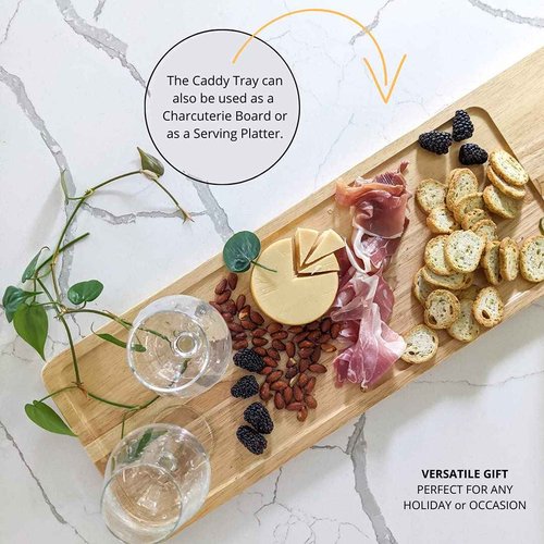 Zeek Bathtub Caddy Tray Solid Natural Wood Bath Board Charcuterie Serving Platter Housewarming Gift
