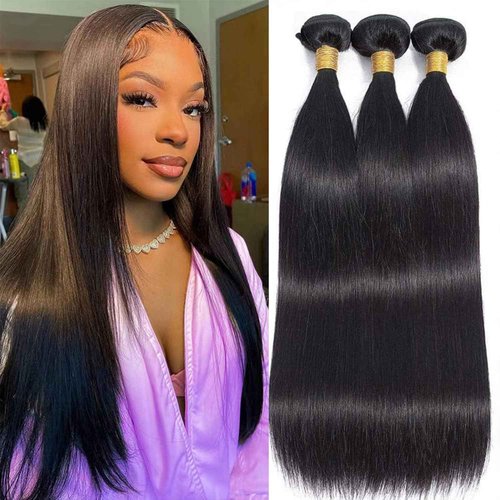 Straight Bundles Human Hair 16 18 20 Inch 300g/pack Brazilian Human Hair Bundles for Black Women Double Weft Natural Color