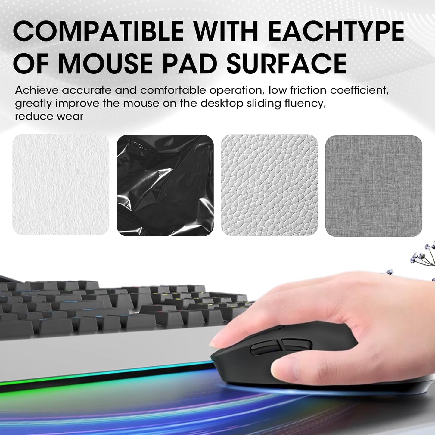 2 Pack Mouse Feet Sliding Stickers, Wear-Resistant Smooth Mice Glass Skates Pad (Glide Mice Skates, White PTFE) (6&7mm Universal Mouse Feet)