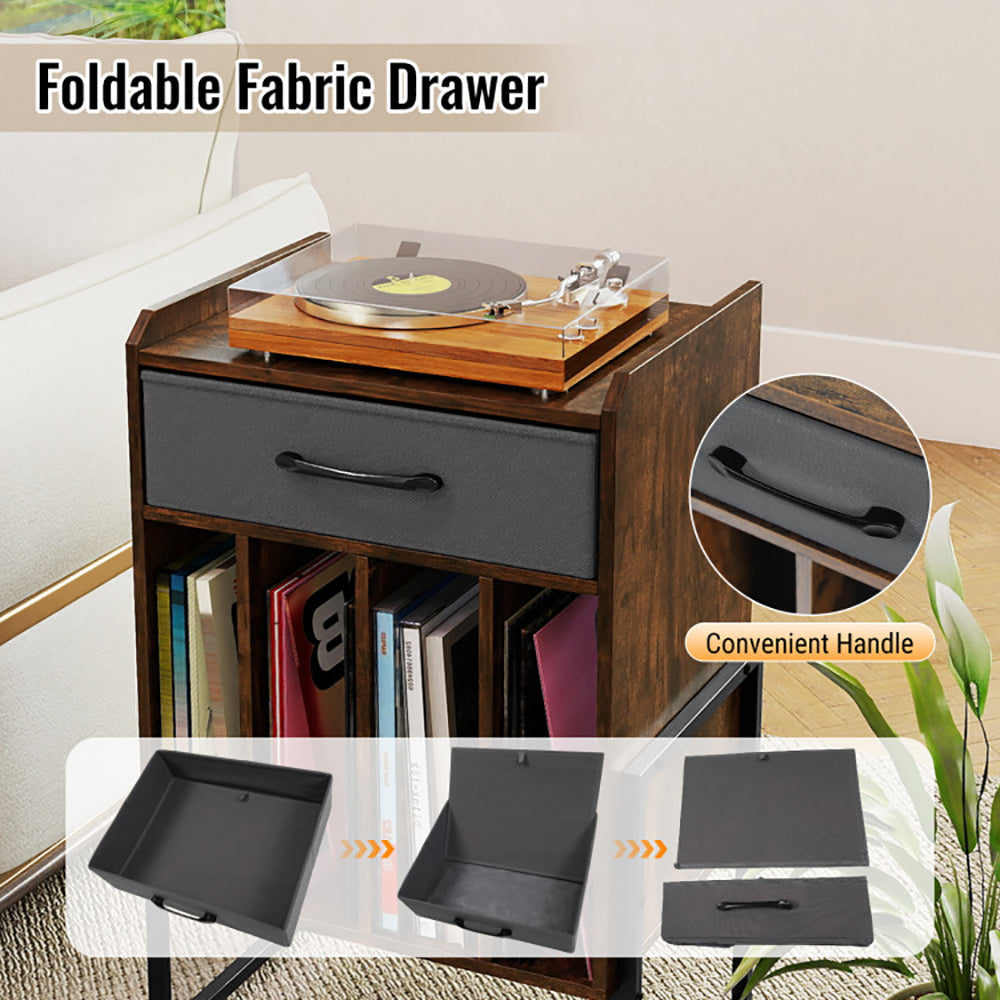 Record Player Stand With Drawer And Holder For Music Room, Living