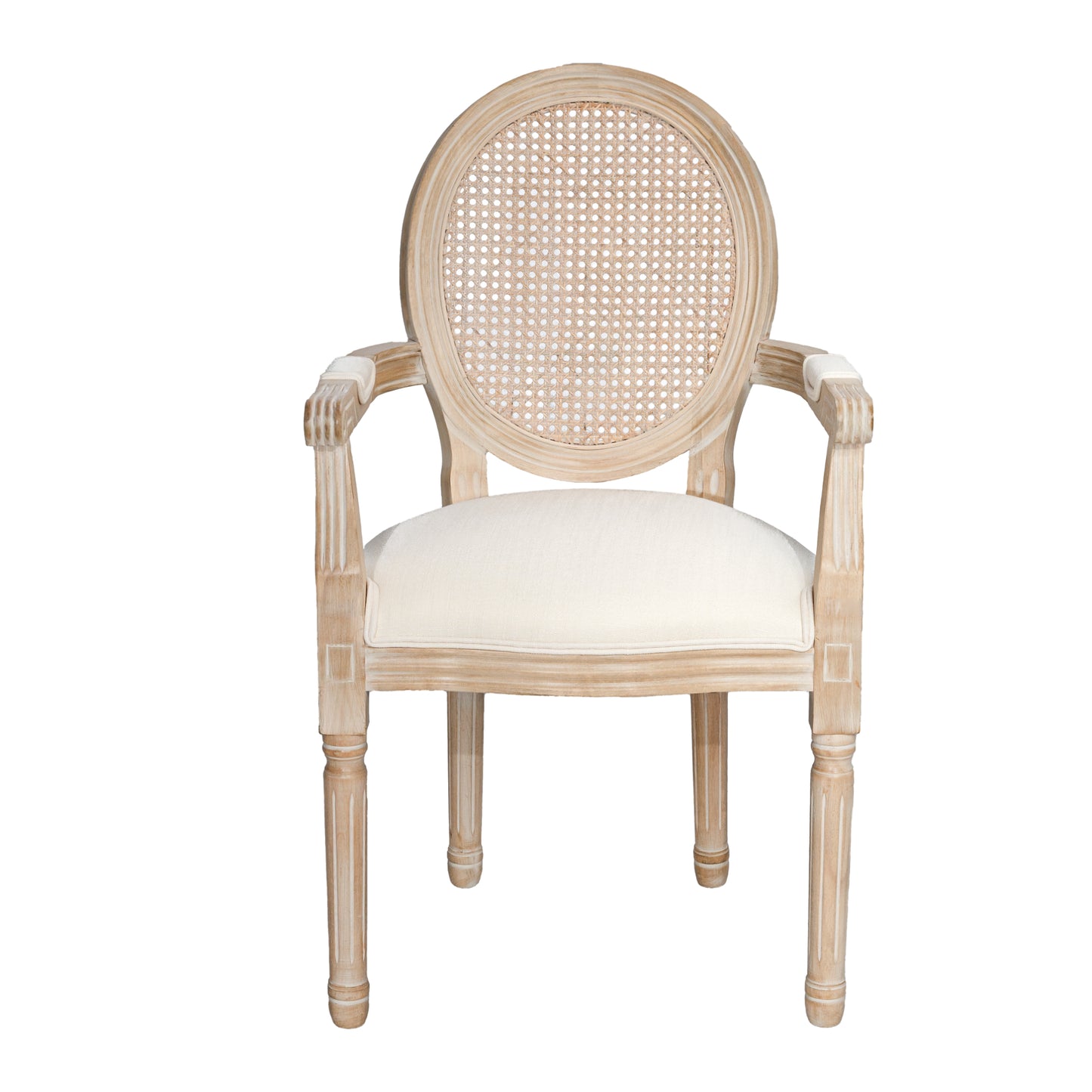 French Country Dining Armchair Set of 2 - Beige Upholstered Chairs