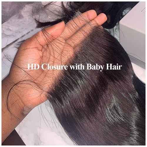 Beata Hair 5x5 Closure HD Lace Body Wave Human Hair, Invisible Transparent Lace Closure Pre Plucked with Baby Hair 22 Inch