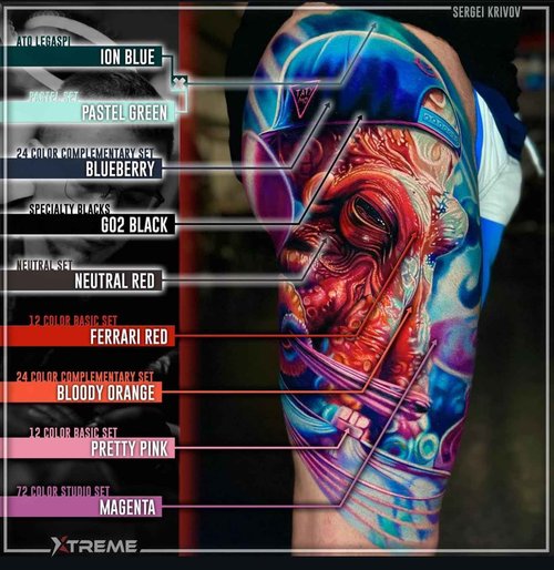 Xtreme Inks Primary Color Set, Comprehensive Color Set, Expertly Crafted Collection for Lifelike Tattoo Artistry, Perfect Blend of Hues, Expertly Formulated (Set of 12, 1/2 oz)