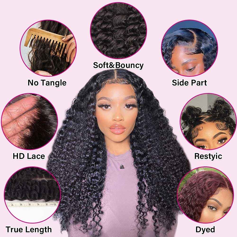 Omswet Skinlike HD Lace 5x5 Closure Human Hair Deep Wave Human Hair Closures for Black Women 12A Virgin Hair Pre Plucked Hairline Small Knots Invisible HD Lace Curly Closure 20 Inch