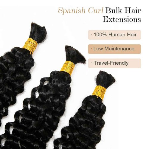 Bulk Hair Double Drawn Human Bundles Spanish Curly Extensions For Boho Knotless Braiding No Weft Water Wave Full End Burmese Bulk Hair Boho Braids for Women 24inch 1Bundle 100g