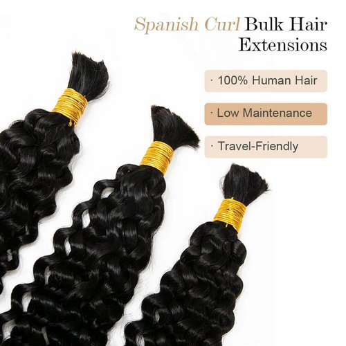 Bulk Hair Double Drawn Human Bundles Spanish Curly Extensions For Boho Knotless Braiding No Weft Water Wave Full End Burmese Bulk Hair Boho Braids for Women 22inch 1Bundle 100g