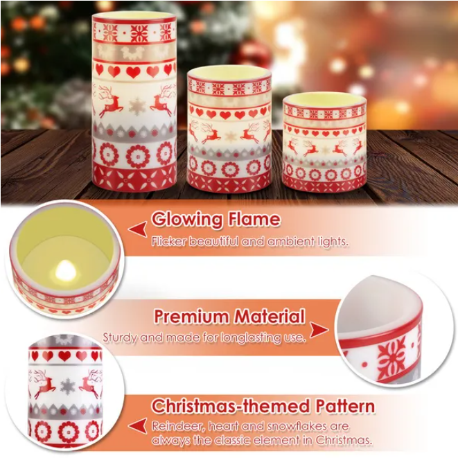 3-Pack Flameless LED Candles for Christmas Decor - Safe & Elegant