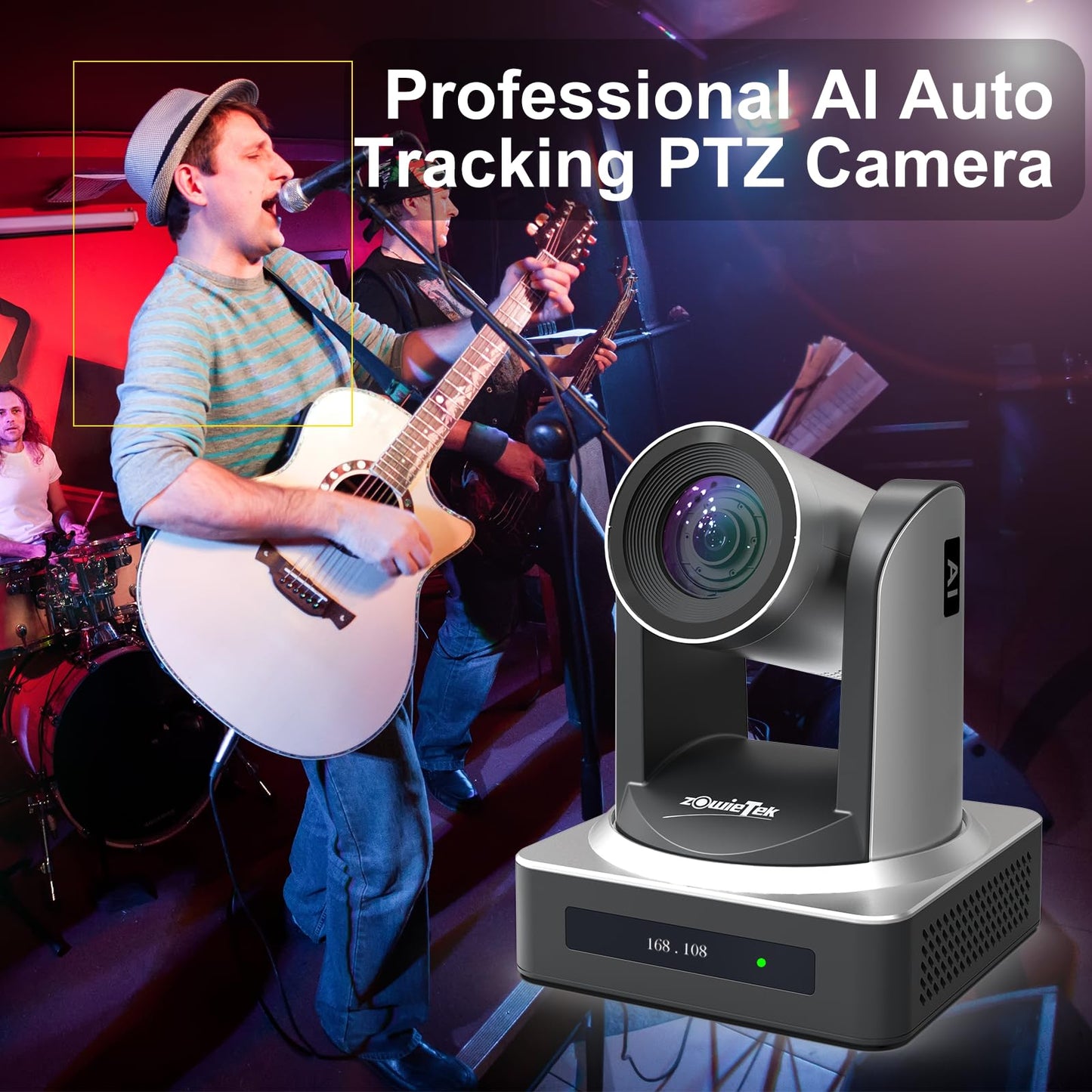 zowietek PTZ Camera, AI Auto Tracking 1080P60 PoE, 20X Optical Zoom, 3G-SDI HDMI USB3.0 LAN, Live Streaming for Church Meeting Education Sport Hospital Wedding